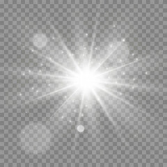 Sparkling stars, twinkling and flashing lights. Collection of various light effects on a black background. Realistic vector graphics