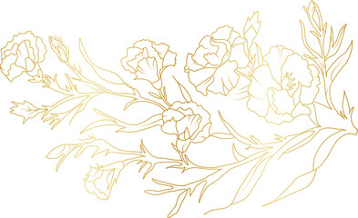 Fototapeta premium Peony flowers gold line art illustration