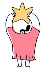 Woman holding gold star png cartoon icon