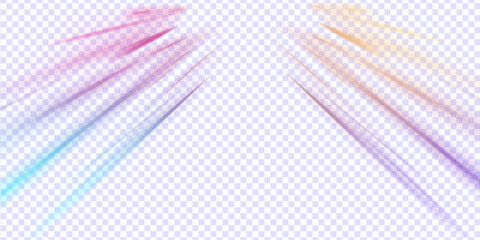 Speed connection vector background. Light and stripes moving fast over dark background. Racing cars dynamic flash effects city road with long exposure night ligh. Vector PNG.