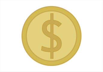 Moneda dorada de dólar en fondo blanco