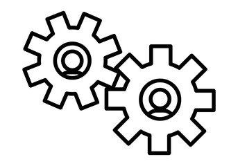 Icono negro de engranaje con perfil de usuario en cada una representando las relaciones sociales