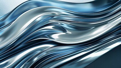 abstract blue and silver background wavy lines with shiny metallic liquid waves in dark grey and light cyan colors