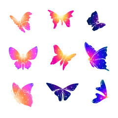 Obraz premium Glitter butterfly png sticker, colorful aesthetic clipart set