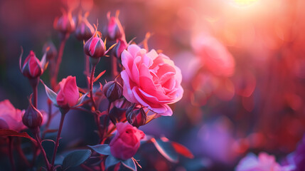 a bush of delicate pink roses in pastel colors, a floral close-up photo in the background with a place to copy