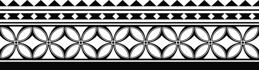 Polynesian hawaii vector sleeve border. Tribal  pattern seamless samoan band. Hawaiian Tattoo tribal fore arm bracelet design. Fabric seamless isolated hawaiian pattern on white background.