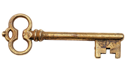 old brass key isolated on transparent background