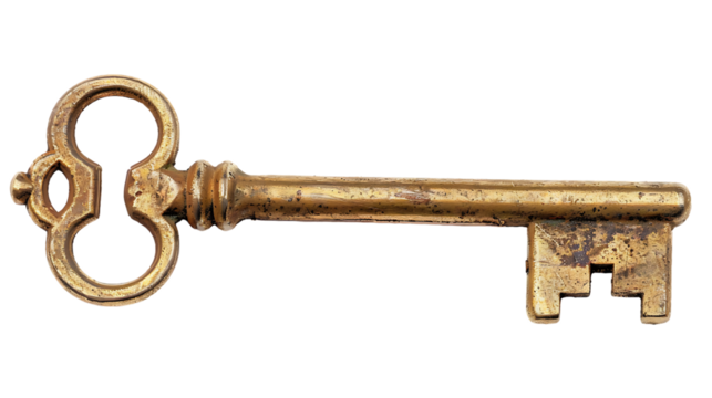 old brass key isolated on transparent background