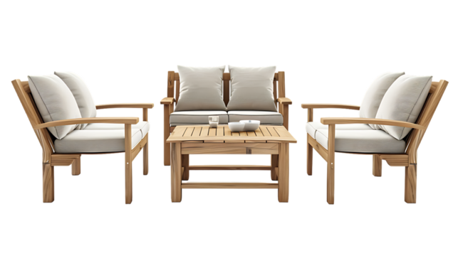 Outdoor Teak garden set isolated on transparent background
