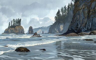 Peaceful nature, such as a serene forest or tranquil beach scene