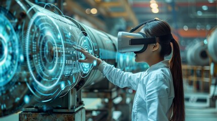 Engineer using VR for advanced machinery simulation.