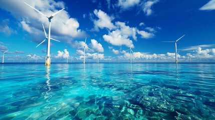 Wind turbines that produce clean, renewable energy Sea atmosphere.
