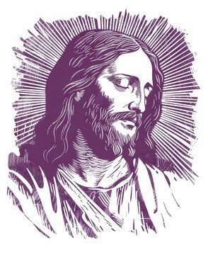 recommend clip art: line art of Jesus in purple color on white background