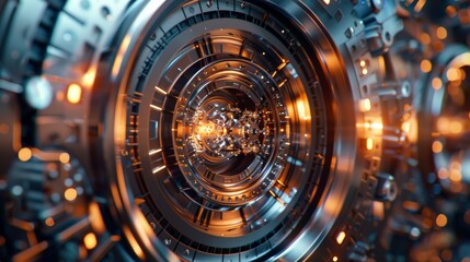 A particle generator, particle accelerator, machine, realistic, beautiful colors, reflection, rim light. Generative AI.