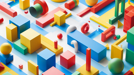 Fototapeta premium A minimalist desktop wallpaper with a Bauhaus twist, 3D-rendered geometric shapes in primary colors
