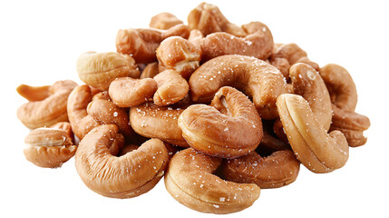 Roasted salted cashews isolated on transparent background
