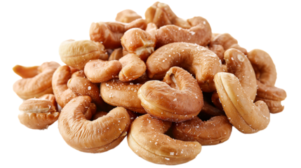 Roasted salted cashews isolated on transparent background