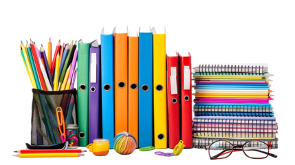 School supplies with books isolated on transparent background
