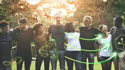 Happiness group of people huddle and smiling together