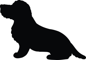 Simple and adorable silhouette of Wire Haired Dachshund sitting in side view
