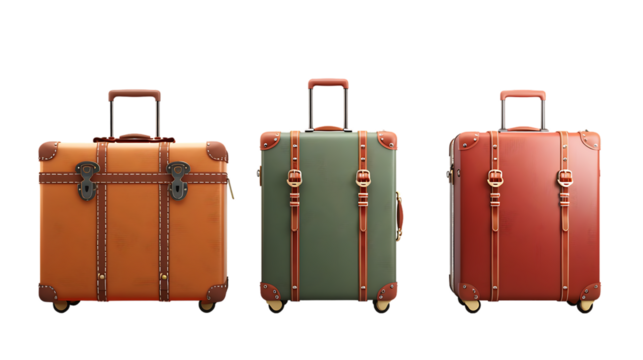 Set of suitcases isolated on transparent background