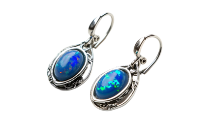 silver earrings with opal isolated on transparent background