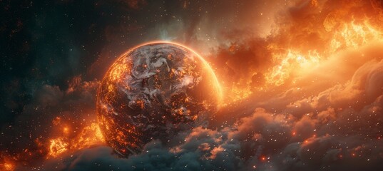 Fototapeta premium Concept of Global Warming with Erupting Earth and Industrial Cityscape