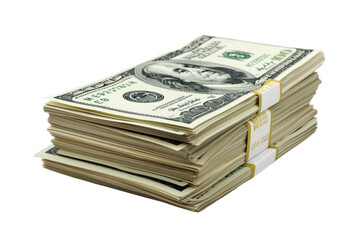Stack of hundred dollar bills isolated on transparent background. representing wealth, finance, savings, and economic success.