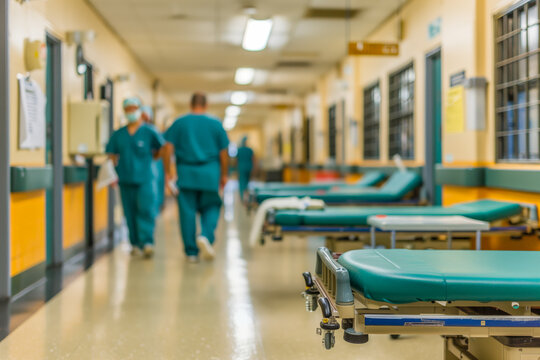 Prison infirmary, with medical staff tending to inmates' health needs, from routine check-ups to more serious medical emergencies