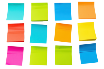 Vibrant colorful sticky notes arranged in a grid pattern. Perfect for office, school, and organizational use. Bright and functional design.