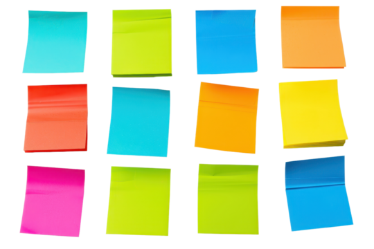 Vibrant colorful sticky notes arranged in a grid pattern. Perfect for office, school, and organizational use. Bright and functional design.