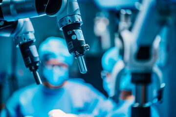 Surgical robot assisting a team of surgeons in a minimally invasive procedure, showcasing the cutting-edge technology that revolutionizes modern medicine