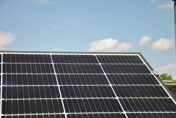 solar panel close-up and blue sky in the background. selective focus