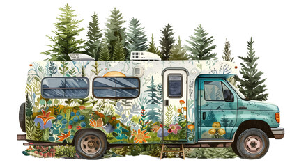 Camper in nature on a transparent background
