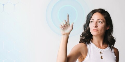 Woman touching a screen with her finger