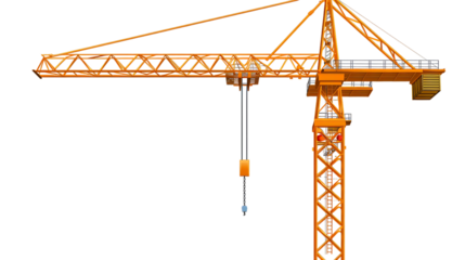 Tower crane for construction isolated on transparent background