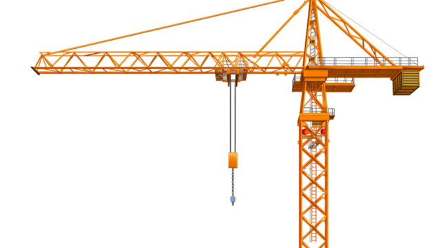 Tower crane for construction isolated on transparent background