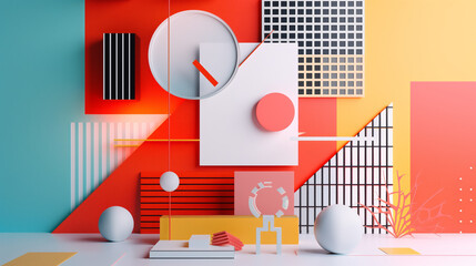 Obraz premium Poster for a male tech conference, using Bauhaus design elements to convey innovation and progress in the industry