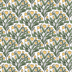 vintage tulips botanical Victorian style seamless pattern.