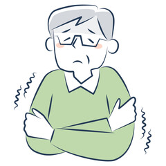 寒気がして震えているシニア男性の上半身