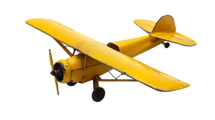 Vintage Yellow Metal toy plane isolated on transparent background