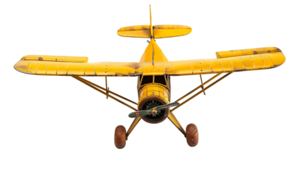 Vintage Yellow Metal toy plane isolated on transparent background