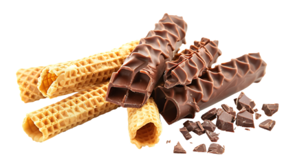 wafer rolls with chocolate isolated on transparent background