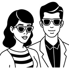 man and woman cartoon glasses vector line art silhouette