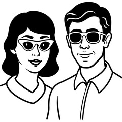 Obraz premium man and woman cartoon glasses vector line art silhouette