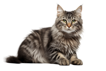 Fluffy Tabby Cat Resting Peacefully Isolated on Transparent Background