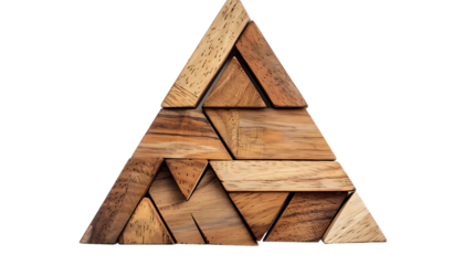 Wood tangram puzzle in triangle shape isolated on transparent background