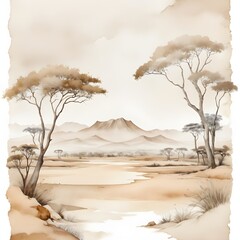 Vorlage mit Freifläche - Aquarell sepia - Afrika