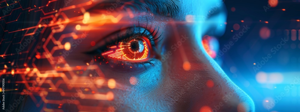 Poster biometric authentication concept with visuals of facial recognition.