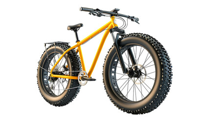 Yellow mountain bike with thick offroad tyres isolated on transparent background